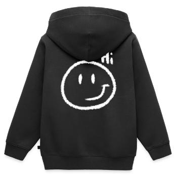 Hi Smile & Text | Kreide-Look - Kinder Premium Organic Zip Hoodie - Schwarz - Hinten - AI Model Kid Male (0cm)