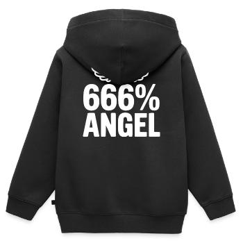666 % Engel - Kinder Premium Organic Zip Hoodie - Schwarz - Hinten - AI Model Kid Male (0cm)
