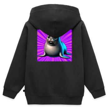 Phoque - Sweat Premium à capuche zippé enfant bio - noir - Dos - AI Model Kid Male (0cm)