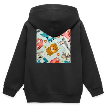 Verspielte Weltraumtier-Collage - Kinder Premium Organic Zip Hoodie - Schwarz - Hinten - AI Model Kid Male (0cm)