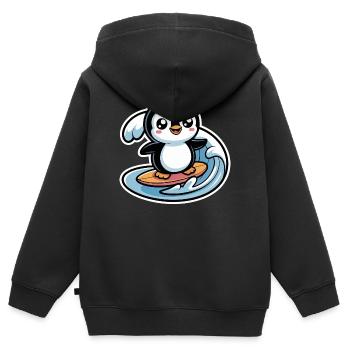 Cute Penguin Surfer  - Kids Premium Organic Zip-up Hoodie - black - Back - AI Model Kid Male (0cm)