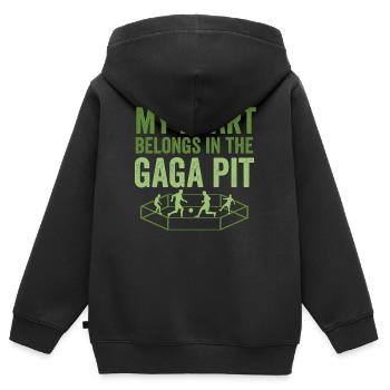 Mein Herz gehört in die Gaga-Grube - Kinder Premium Organic Zip Hoodie - Schwarz - Hinten - AI Model Kid Male (0cm)