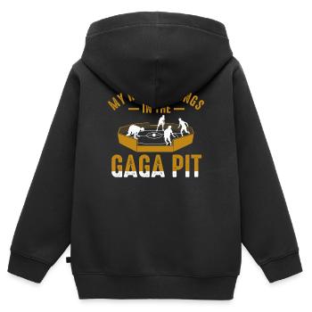 Mein Herz gehört in die Gaga-Grube - Kinder Premium Organic Zip Hoodie - Schwarz - Hinten - AI Model Kid Male (0cm)