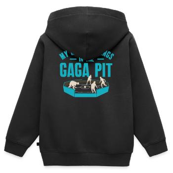 Mein Herz gehört in die Gaga-Grube - Kinder Premium Organic Zip Hoodie - Schwarz - Hinten - AI Model Kid Male (0cm)