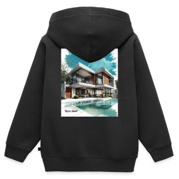 La villa moderne de mon ex au bord de la piscine - Sweat Premium à capuche zippé enfant bio - noir - Dos - AI Model Kid Male (0cm)