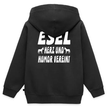 Esel - Kinder Premium Organic Zip Hoodie - Schwarz - Hinten - AI Model Kid Male (0cm)