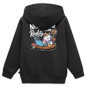 Ordinateur portable licorne pause au bureau Ordinateur drôle - Sweat Premium à capuche zippé enfant bio - noir - Dos - AI Model Kid Male (0cm)