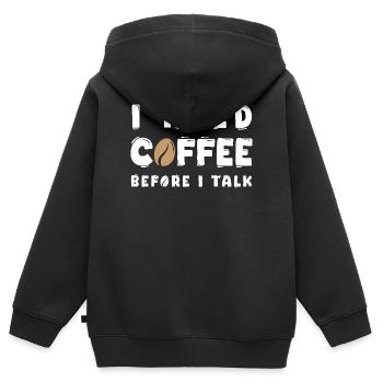 Ich brauche Kaffee, bevor ich lustige Kaffeeliebhaber Gif rede - Kinder Premium Organic Zip Hoodie - Schwarz - Hinten - AI Model Kid Male (0cm)