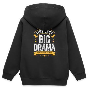 Kleine Bühne, viel Drama | Puppenshow Humor - Kinder Premium Organic Zip Hoodie - Schwarz - Hinten - AI Model Kid Male (0cm)