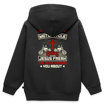 Christian Biker Jesus Freak Motorcycle Design - Kinder Premium Organic Zip Hoodie - Schwarz - Hinten - AI Model Kid Male (0cm)