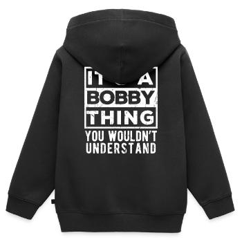 C’est une affaire de bobby que tu ne comprendrais pas - Sweat Premium à capuche zippé enfant bio - noir - Dos - AI Model Kid Male (0cm)