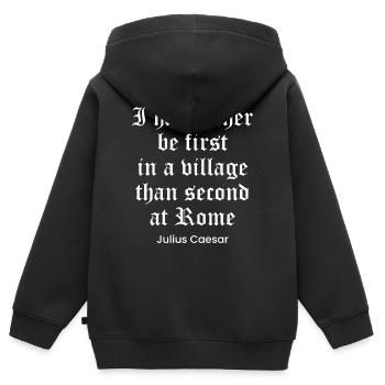 Citation de César sur la célébrité - Sweat Premium à capuche zippé enfant bio - noir - Dos - AI Model Kid Male (0cm)