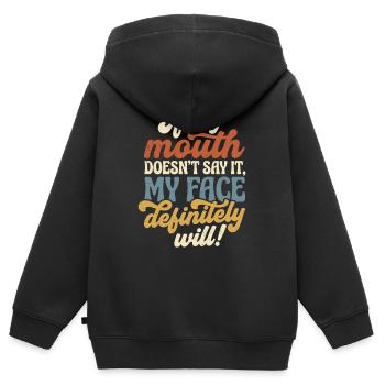Wenn Worte schweigen, spricht mein Gesicht - Kinder Premium Organic Zip Hoodie - Schwarz - Hinten - AI Model Kid Male (0cm)