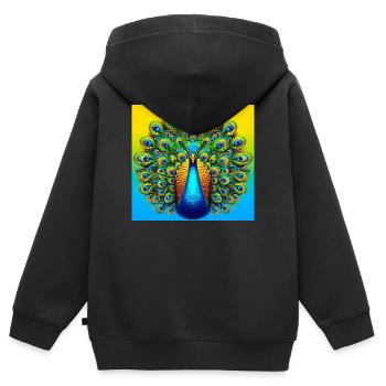Pfau - Kinder Premium Organic Zip Hoodie - Schwarz - Hinten - AI Model Kid Male (0cm)