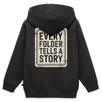 Chaque dossier raconte une histoire - Sweat Premium à capuche zippé enfant bio - noir - Dos - AI Model Kid Male (0cm)