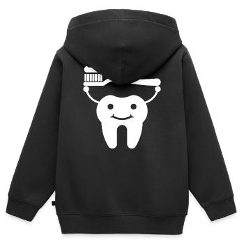 Dent avec brosse à dents et dentifrice - Sweat Premium à capuche zippé enfant bio - noir - Dos - AI Model Kid Male (0cm)