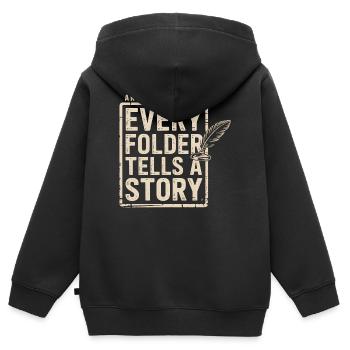Chaque dossier raconte une histoire - Sweat Premium à capuche zippé enfant bio - noir - Dos - AI Model Kid Male (0cm)