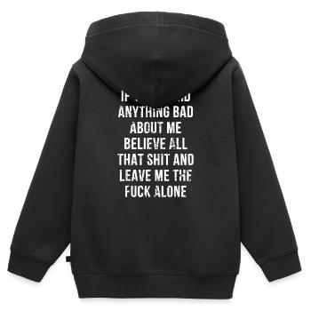 Citation d’attitude de Leave Me Alone - Sweat Premium à capuche zippé enfant bio - noir - Dos - AI Model Kid Male (0cm)