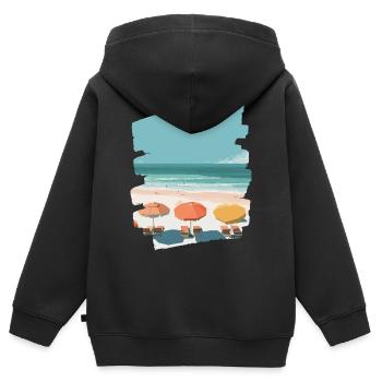 Plage colorée avec parasols - Sweat Premium à capuche zippé enfant bio - noir - Dos - AI Model Kid Male (0cm)