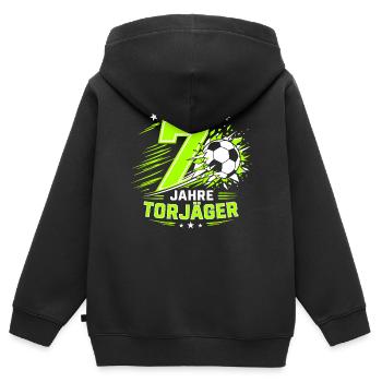 Schon 7 Jahre Torjäger – Fußball Geburtstag - Kinder Premium Organic Zip Hoodie - Schwarz - Hinten - AI Model Kid Male (0cm)