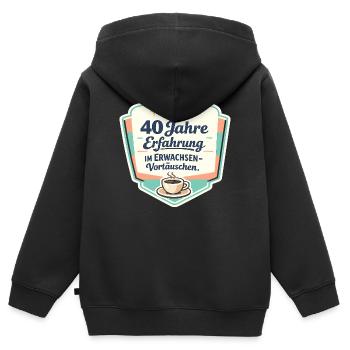 40 Jahre Erfahrung im Erwachsenen-Vortäuschen - Kinder Premium Organic Zip Hoodie - Schwarz - Hinten - AI Model Kid Male (0cm)
