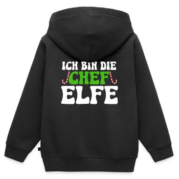 Ich bin die Chefelfe - Kinder Premium Organic Zip Hoodie - Schwarz - Hinten - AI Model Kid Male (0cm)
