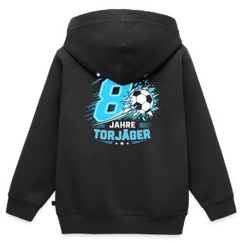 8 Jahre Torjäger Fußball Geburtstag Geschenk - Kinder Premium Organic Zip Hoodie - Schwarz - Hinten - AI Model Kid Male (0cm)