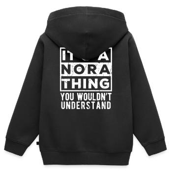 C’est une chose de Nora que tu ne comprendrais pas - Sweat Premium à capuche zippé enfant bio - noir - Dos - AI Model Kid Male (0cm)