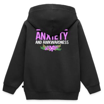 Anxiété Anxieuse Anxieuse Introvertie effrayée - Sweat Premium à capuche zippé enfant bio - noir - Dos - AI Model Kid Male (0cm)
