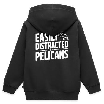 Facilement distrait par les pélicans - Sweat Premium à capuche zippé enfant bio - noir - Dos - AI Model Kid Male (0cm)