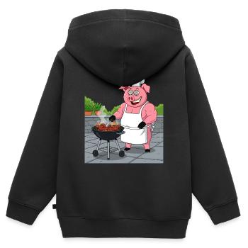 Grilling cozy pig - Kids Premium Organic Zip-up Hoodie - black - Back - AI Model Kid Male (0cm)