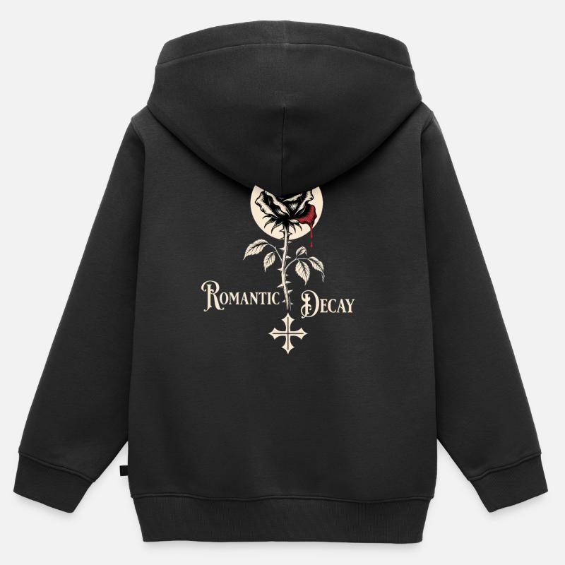 Design de la Rose Gothique de la Décadence Romantique - Sweat Premium à capuche zippé enfant bio - noir