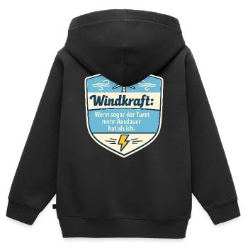 Windkraft Spruchschild Humor - Kinder Premium Organic Zip Hoodie - Schwarz - Hinten - AI Model Kid Male (0cm)
