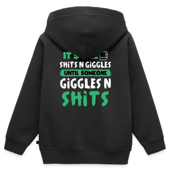 Shits N Giggles Graphique drôle sur l’humour noir - Sweat Premium à capuche zippé enfant bio - noir - Dos - AI Model Kid Male (0cm)