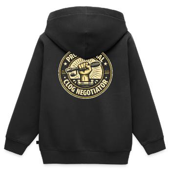 Professionnel de la constipation | Nettoyage des tuyaux - Sweat Premium à capuche zippé enfant bio - noir - Dos - AI Model Kid Male (0cm)