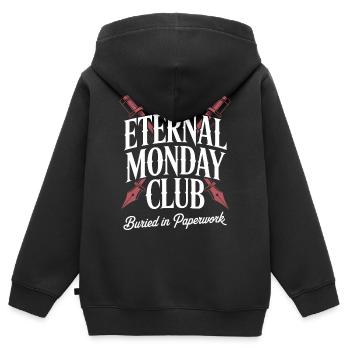 Eternal Monday Club: Begraben in Papierkram - Kinder Premium Organic Zip Hoodie - Schwarz - Hinten - AI Model Kid Male (0cm)