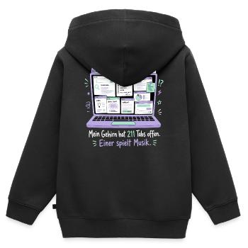 211 Tabs offen — einer spielt Musik - Kinder Premium Organic Zip Hoodie - Schwarz - Hinten - AI Model Kid Male (0cm)