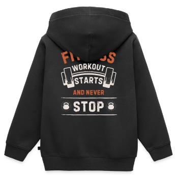 Fitness: Starts and Never Stop - Sweat Premium à capuche zippé enfant bio - noir - Dos - AI Model Kid Male (0cm)