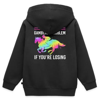 Courses de chevaux - Sweat Premium à capuche zippé enfant bio - noir - Dos - AI Model Kid Male (0cm)