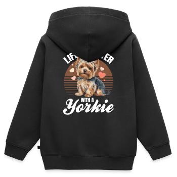 Yorkshire Terrier Yorkshire Race de chien Yorkshire - Sweat Premium à capuche zippé enfant bio - noir - Dos - AI Model Kid Male (0cm)