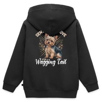 Yorkshire Terrier Yorkshire Race de chien Yorkshire - Sweat Premium à capuche zippé enfant bio - noir - Dos - AI Model Kid Male (0cm)