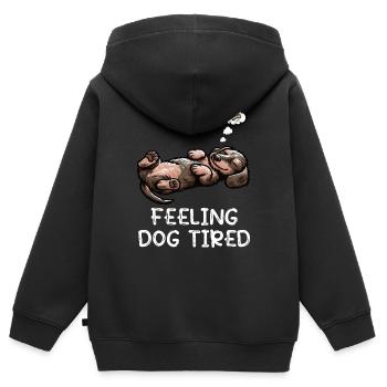 Se sentir fatigué par chien Teckel à poil dur Teckel teckel - Sweat Premium à capuche zippé enfant bio - noir - Dos - AI Model Kid Male (0cm)