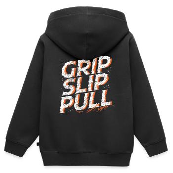 Grip Slip Pull Aventure Escalade - Sweat Premium à capuche zippé enfant bio - noir - Dos - AI Model Kid Male (0cm)