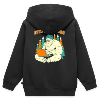 Sasquatch-Laptop im Wald - Kinder Premium Organic Zip Hoodie - Schwarz - Hinten - AI Model Kid Male (0cm)