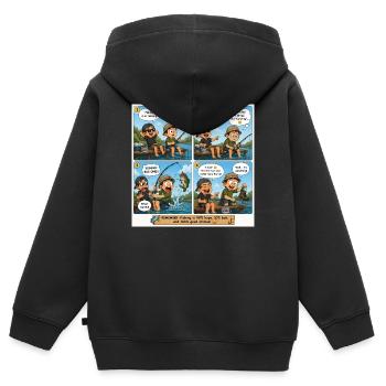 Entspannender Angel-Comic: Lektion zum großen Fang - Kinder Premium Organic Zip Hoodie - Schwarz - Hinten - AI Model Kid Male (0cm)