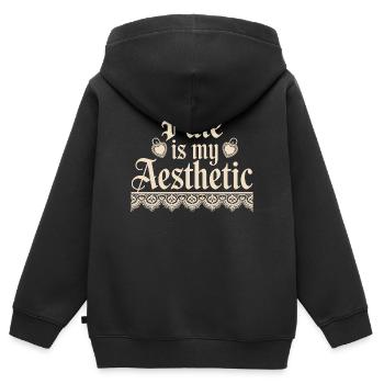 Typographie esthétique en dentelle pâle - Sweat Premium à capuche zippé enfant bio - noir - Dos - AI Model Kid Male (0cm)