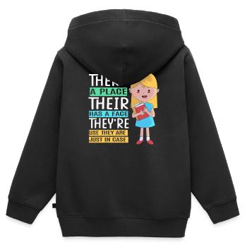 Grammaire Orthographe anglaise - Sweat Premium à capuche zippé enfant bio - noir - Dos - AI Model Kid Male (0cm)