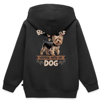 Yorkshire Terrier Yorkshire Race de chien Yorkshire - Sweat Premium à capuche zippé enfant bio - noir - Dos - AI Model Kid Male (0cm)