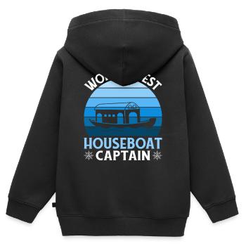 Weltbester Hausboot Kapitän - Kinder Premium Organic Zip Hoodie - Schwarz - Hinten - AI Model Kid Male (0cm)