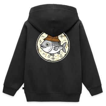 Fisch mit Hut im Nautik-Rundlogo - Kinder Premium Organic Zip Hoodie - Schwarz - Hinten - AI Model Kid Male (0cm)